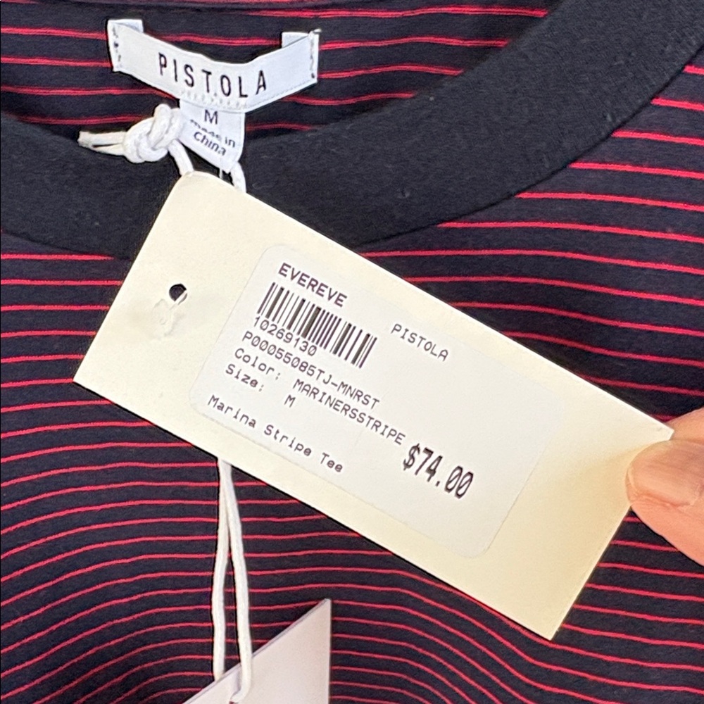 NWT PISTOLA Marina Striped Tee Navy Red Size Medium Retail $74.00 - Picture 6 of 9